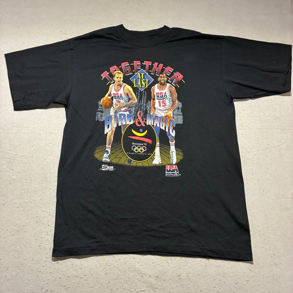Salem Sports Larry Bird Magic Johnson Shirt Men’s XL Vintage Barcellona Olympics